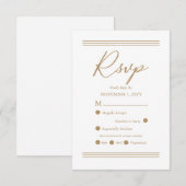 Modern minimalistisch wit | Antiek Goud RSVP Kaartje (Voorkant / Achterkant)