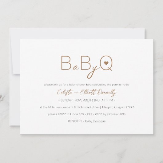 Modern Minimalistisch Wit Baby-Q BBQ Baby shower Kaart (Voorkant)