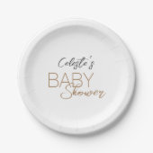 Modern minimalistisch wit Baby shower Papieren Bordje (Voorkant)