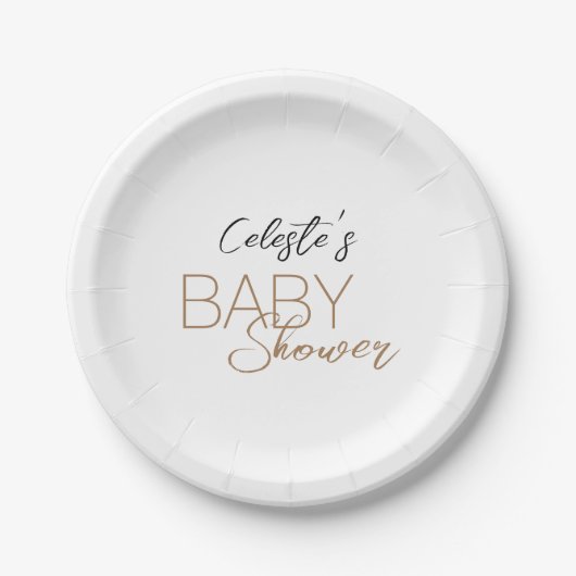 Modern minimalistisch wit Baby shower Papieren Bordje (Voorkant)