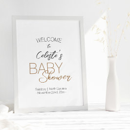 Modern minimalistisch wit Baby shower welkom Poster