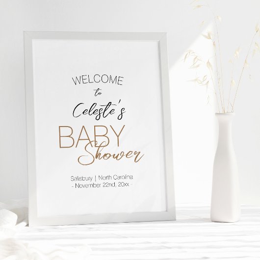 Modern minimalistisch wit Baby shower welkom Poster