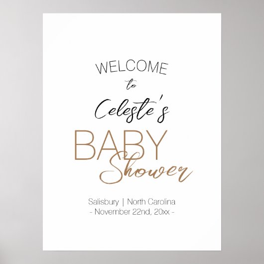 Modern minimalistisch wit Baby shower welkom Poster (Voorkant)