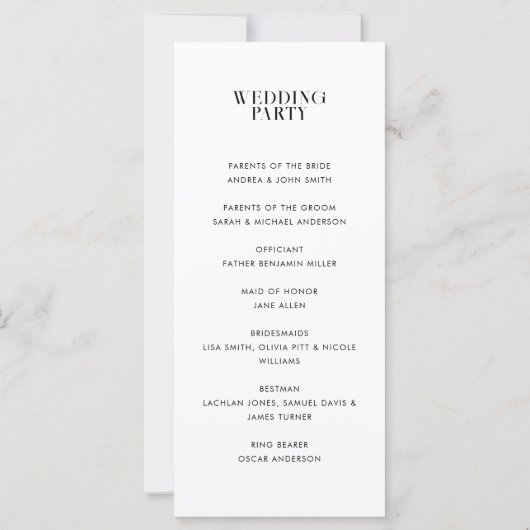 Modern minimalistisch wit chique huwelijksprogramm (Achterkant)