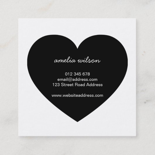 Modern minimalistisch wit en zwart handgemaakt har vierkante visitekaartje (Achterkant)