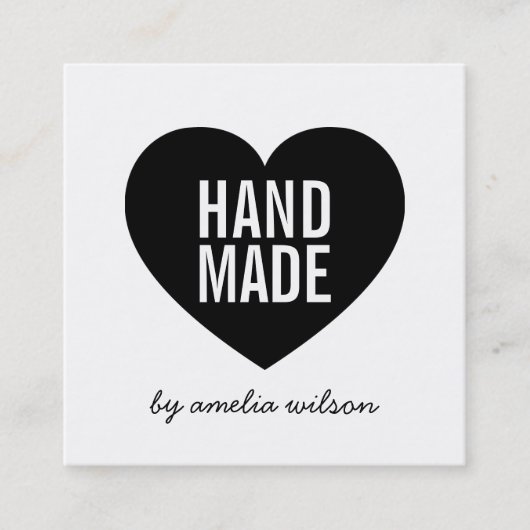 Modern minimalistisch wit en zwart handgemaakt har vierkante visitekaartje (Voorkant)