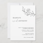 Modern minimalistisch Wit-Floral Line Art Wedding Kaart (Voorkant)
