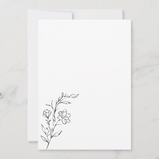 Modern minimalistisch Wit-Floral Line Art Wedding Kaart (Achterkant)