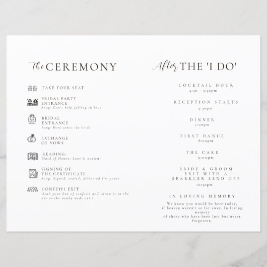 Modern minimalistisch wit huwelijksprogramma (Achterkant)
