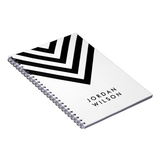 Modern minimalistisch wit met zwarte Chevron Notitieboek (Rechterzijde)