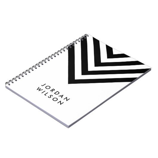 Modern minimalistisch wit met zwarte Chevron Notitieboek (Linkerzijde)