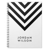 Modern minimalistisch wit met zwarte Chevron Notitieboek (Voorkant)