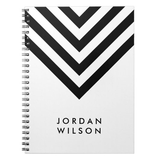 Modern minimalistisch wit met zwarte Chevron Notitieboek (Voorkant)