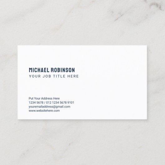 Modern minimalistisch wit op donkerblauw | Sans Se Visitekaartje (Achterkant)