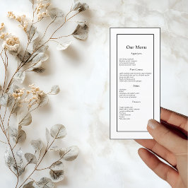 Modern minimalistisch wit op zwart bruiloft diner menu