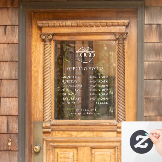 Modern minimalistisch wit | Openingstijden van bed Raamsticker (Huis Deur)