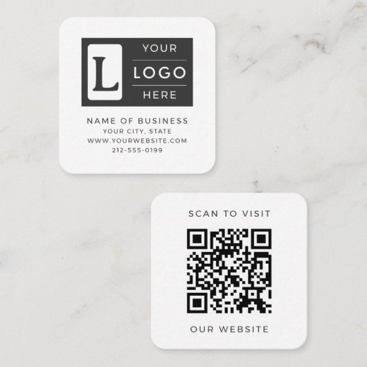 Modern Minimalistisch Wit QR-code Aangepast Logo Vierkante Visitekaartje (Voorkant / Achterkant)