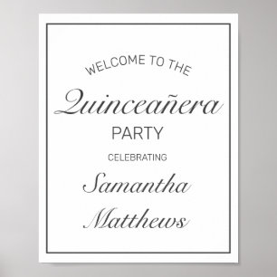 Modern minimalistisch wit Quinceañera Welkomstteke Poster