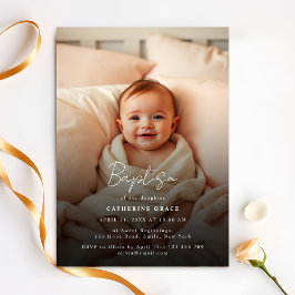 Modern minimalistisch wit script Baby Fotodoop Kaart