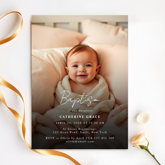 Modern minimalistisch wit script Baby Fotodoop Kaart