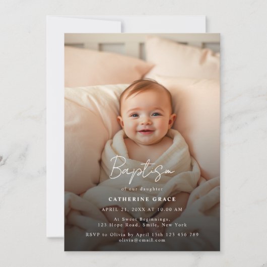 Modern minimalistisch wit script Baby Fotodoop Kaart (Voorkant)