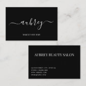 Modern minimalistisch wit script Zwart Visitekaartje (Voorkant / Achterkant)