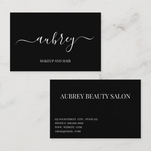 Modern minimalistisch wit script Zwart Visitekaartje (Voorkant / Achterkant)