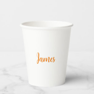 Modern minimalistisch wit Sinaasappel Voeg Jouw na Papieren Bekers
