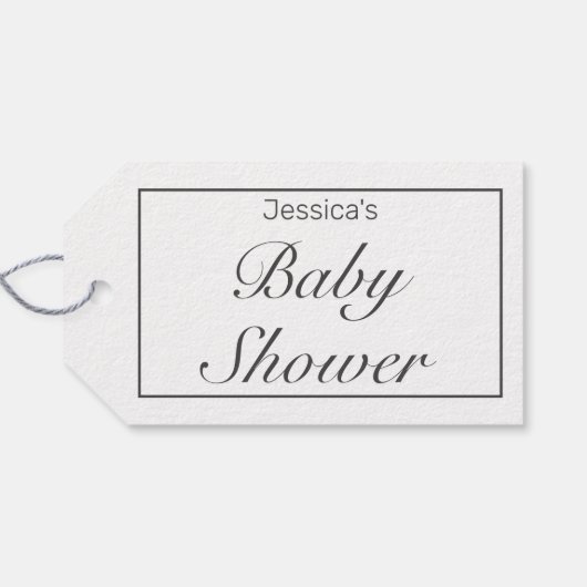 Modern minimalistisch wit zwart Baby shower Cadeaulabel (Achterkant Horizontaal)