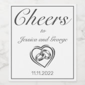 Modern Minimalistisch Wit Zwart Cheers Bruiloft Wijn Etiket (Enkel label)