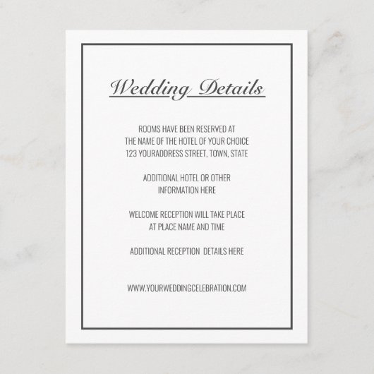 Modern Minimalistisch Wit Zwart Informatiekaartje (Voorkant)