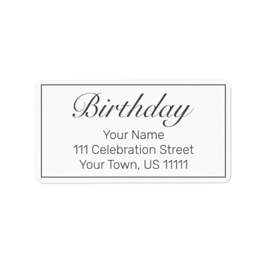 Modern minimalistisch wit zwart verjaardagsadres etiket (Voorkant)