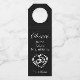 Modern minimalistisch wit zwart Vrijgezellenfeest Flessenhanger