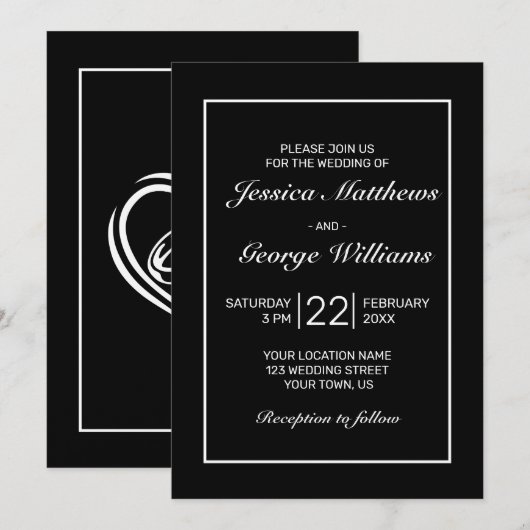 Modern minimalistisch withuwelijk kaart (Voorkant / Achterkant)