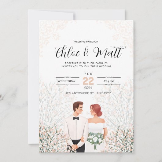 Modern minimalistisch withuwelijk kaart (Voorkant)