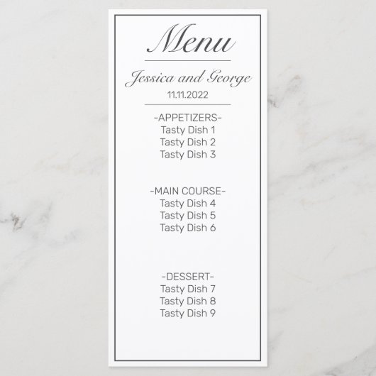 Modern minimalistisch withuwelijk menu (Voorkant)