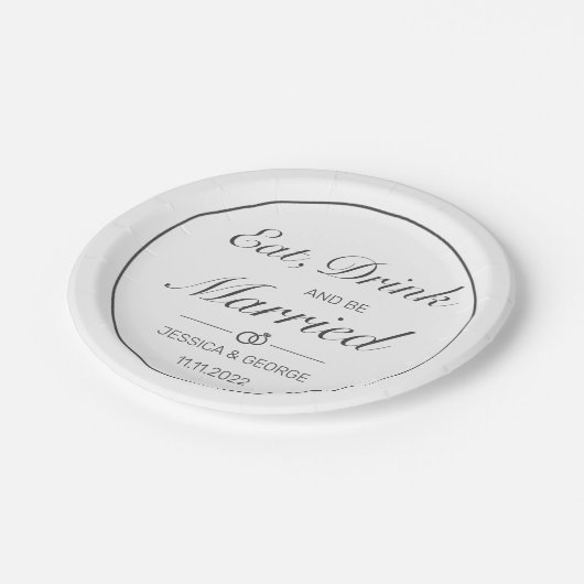 Modern minimalistisch withuwelijk papieren bordje (Gekanteld)