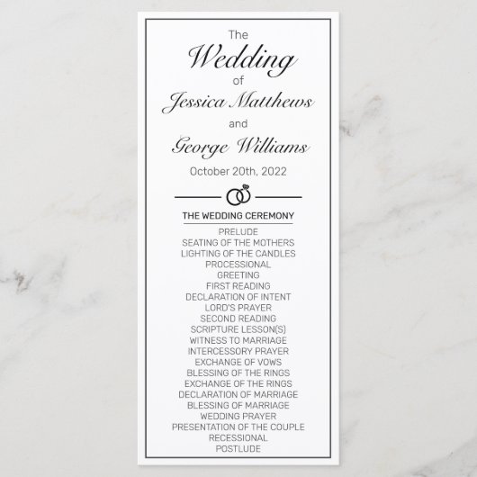 Modern minimalistisch withuwelijk programmakaart (Voorkant)