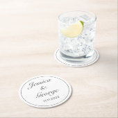 Modern minimalistisch withuwelijk ronde kartonnen onderzetter (Insitu)