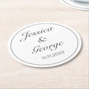 Modern minimalistisch withuwelijk ronde kartonnen onderzetter