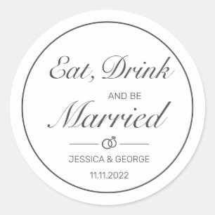 Modern minimalistisch withuwelijk ronde sticker
