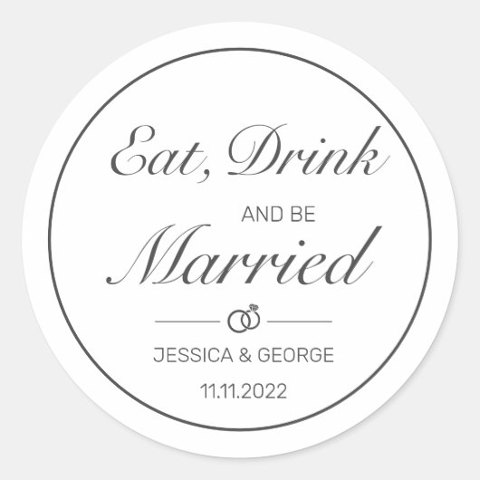 Modern minimalistisch withuwelijk ronde sticker (Voorkant)