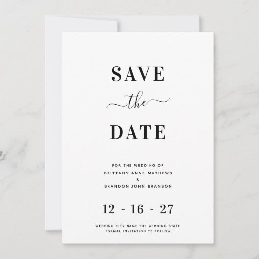 Modern minimalistisch withuwelijk save the date (Voorkant)