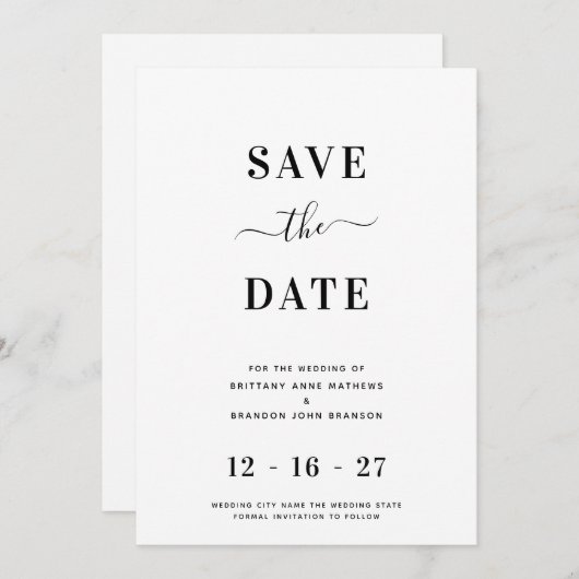 Modern minimalistisch withuwelijk save the date (Voorkant / Achterkant)