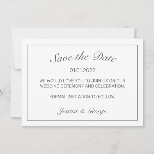 Modern minimalistisch withuwelijk save the date (Voorkant)