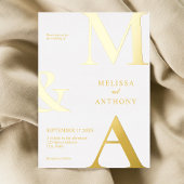 Modern minimalistisch witmonogram huwelijk folie uitnodiging