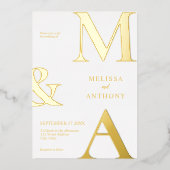 Modern minimalistisch witmonogram huwelijk folie uitnodiging (Voorkant)