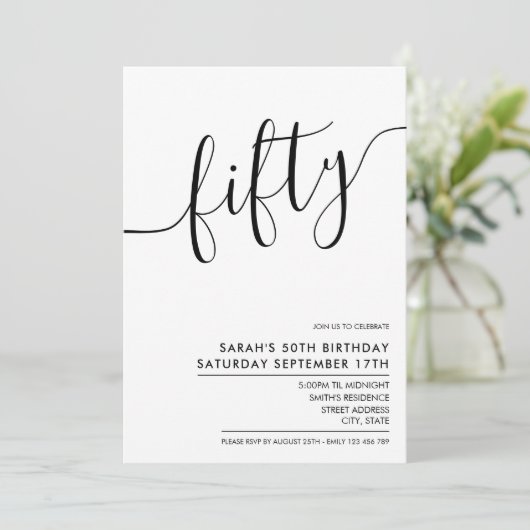 Modern minimalistisch witscript 50th Birthday Kaart (Staand voorkant)