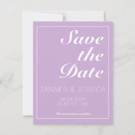 Modern minimalistisch zacht Paars en wit Save The Date
