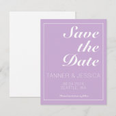 Modern minimalistisch zacht Paars en wit Save The Date (Voorkant / Achterkant)